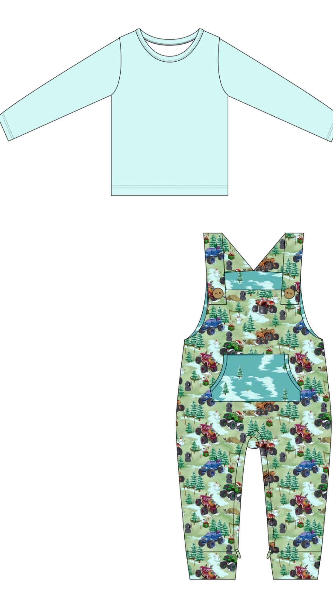 PRE-SALE Jingle Bell Jam Bamboo French Terry Overalls With Long Sleeve Tee
