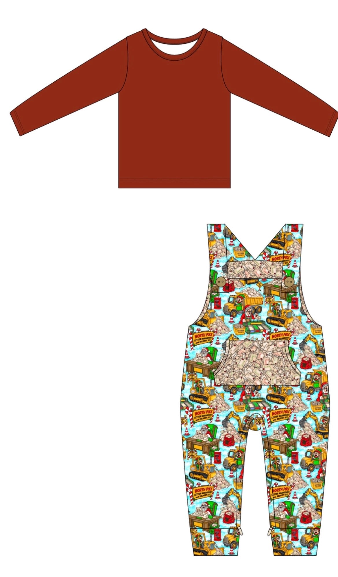 PRE-SALE Diggin Christmas Bamboo French Terry Overalls With Long Sleeve Tee