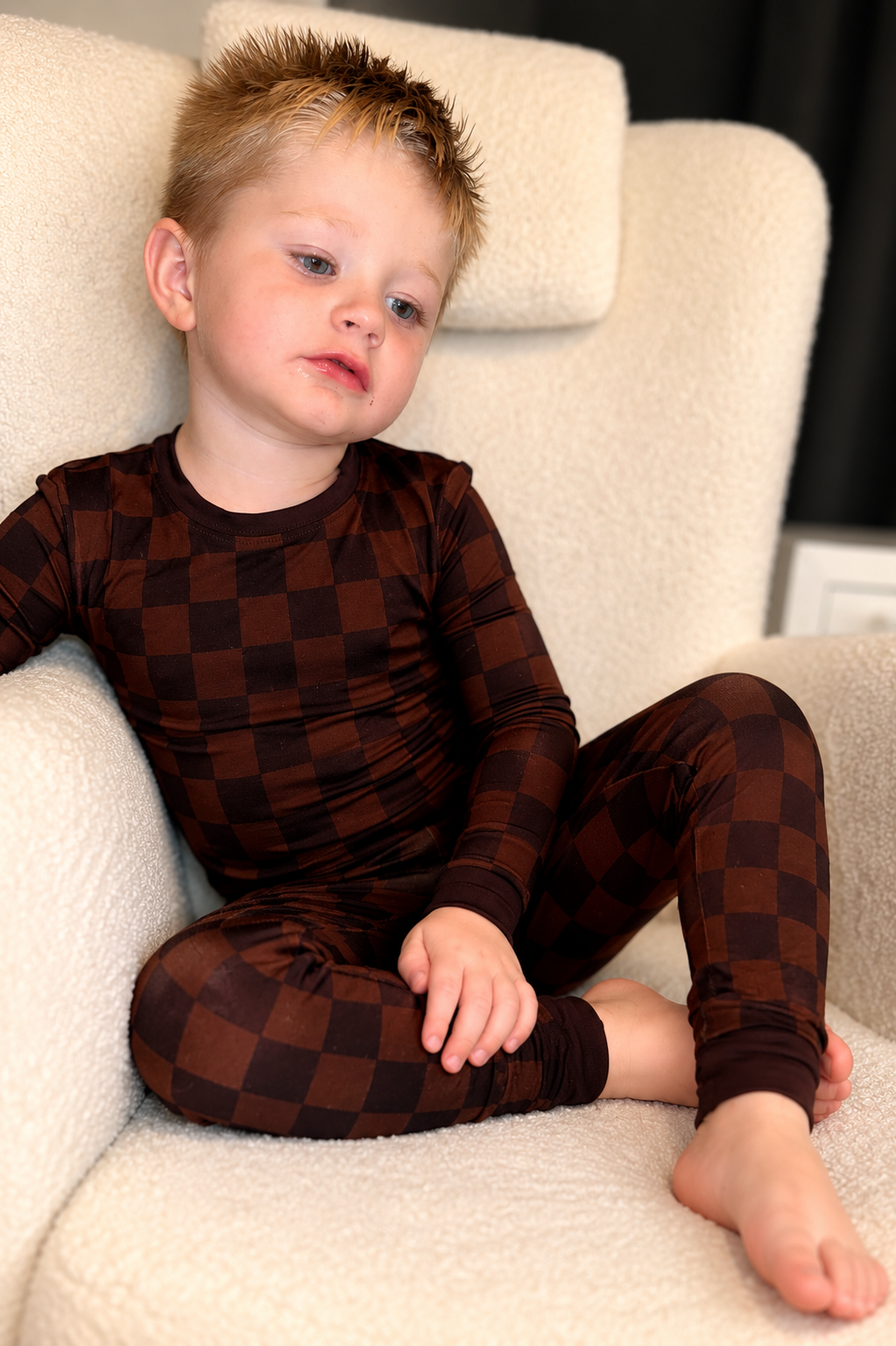 Mocha Checks Bamboo Long Sleeve Set