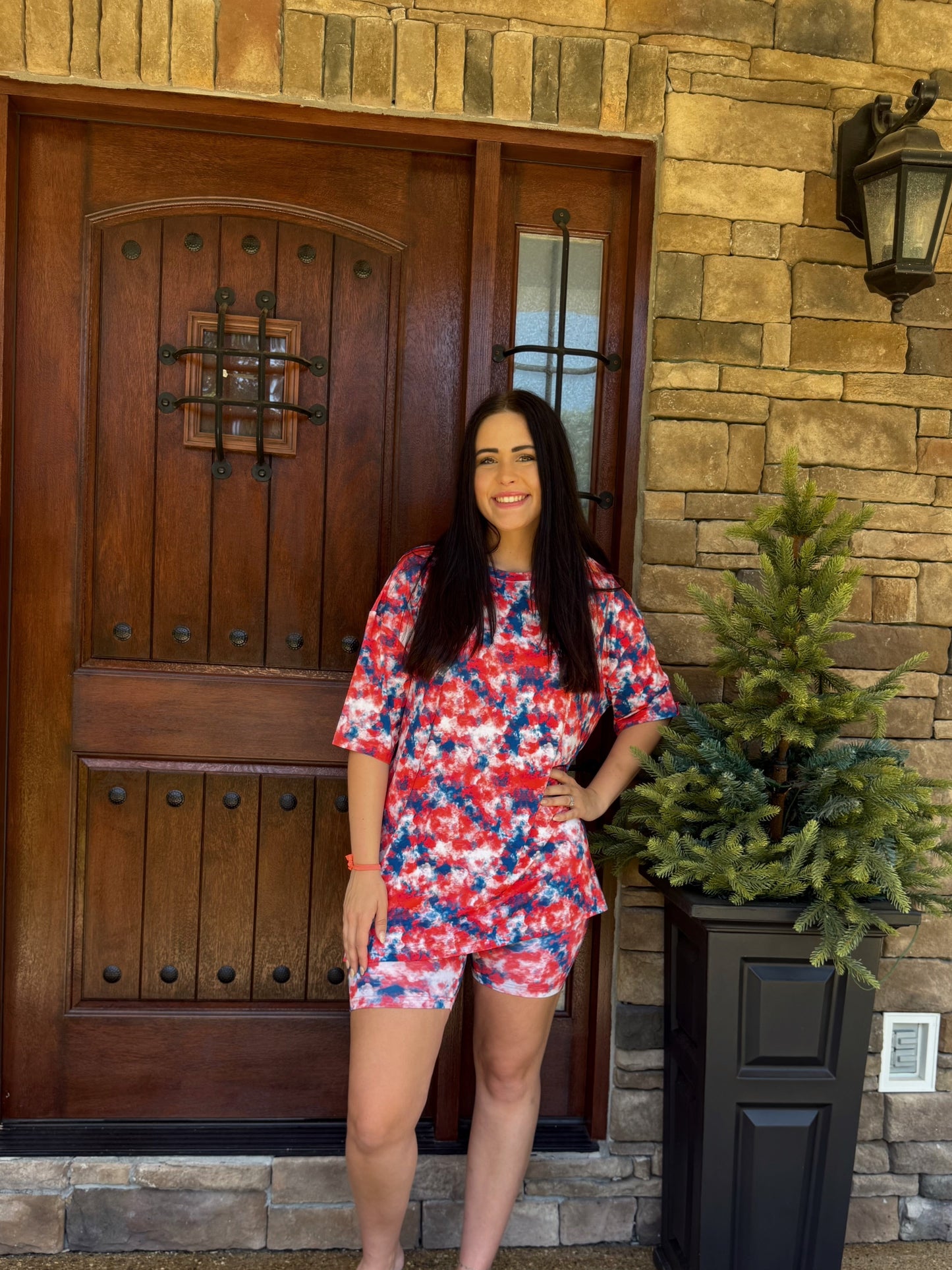 Red, White, Blue Women's Bamboo Oversized Daywear Biker Set