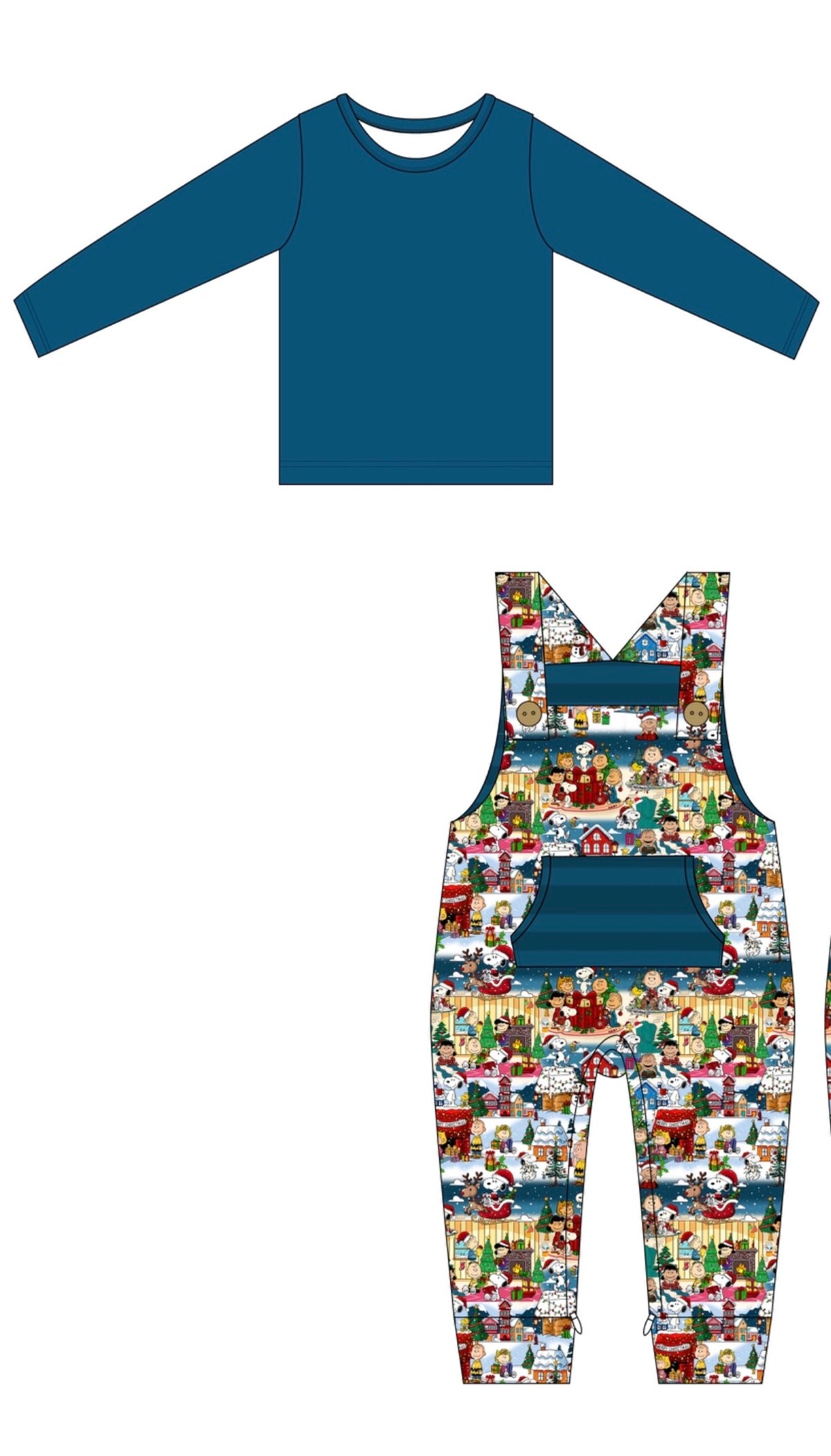 PRE-SALE A Peanuts Christmas Bamboo French Terry Overalls With Long Sleeve Tee