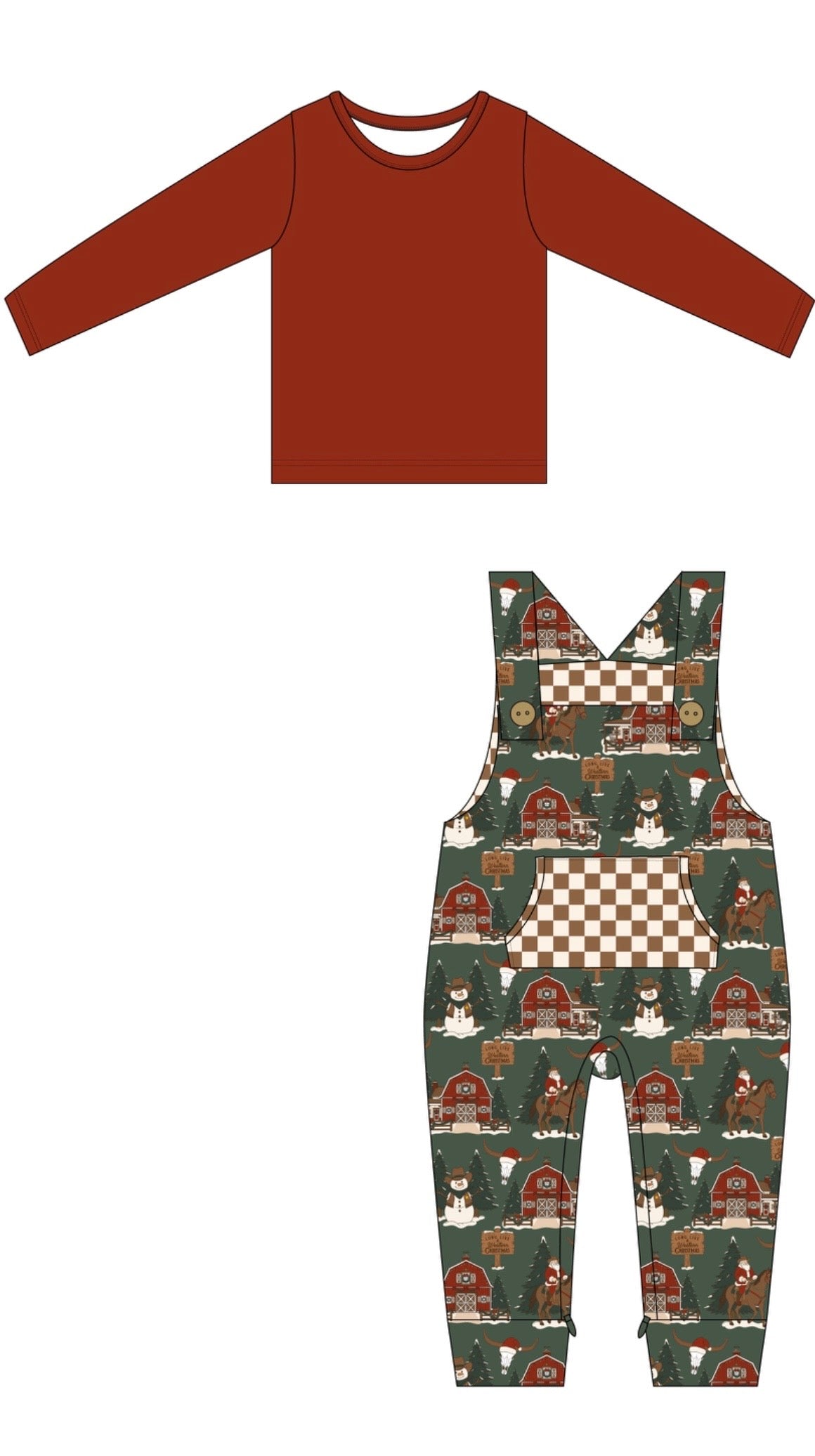 PRE-SALE Cowboy Claus Bamboo French Terry Overalls With Long Sleeve Tee