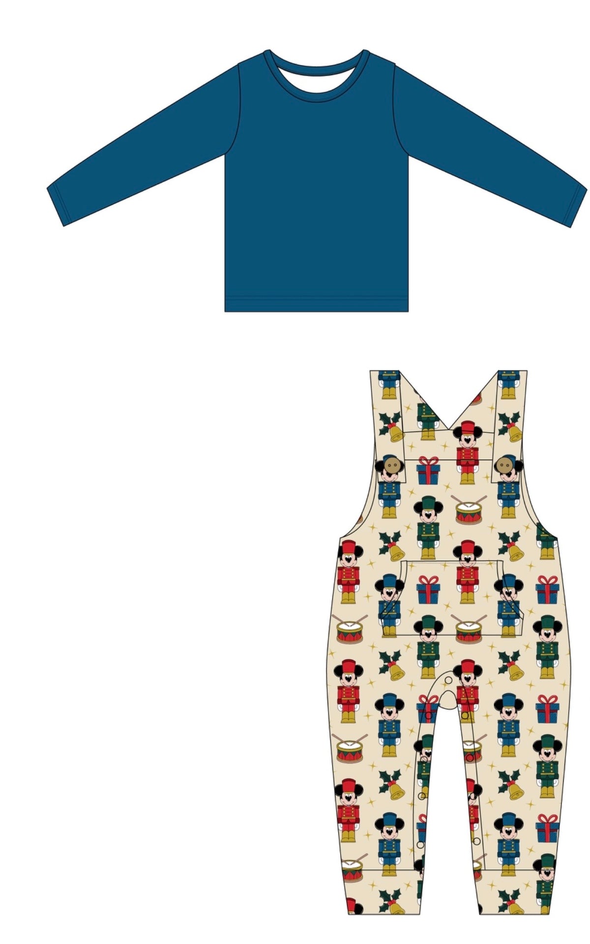 PRE-SALE Nutcracker Cheer Bamboo French Terry Overalls With Long Sleeve Tee