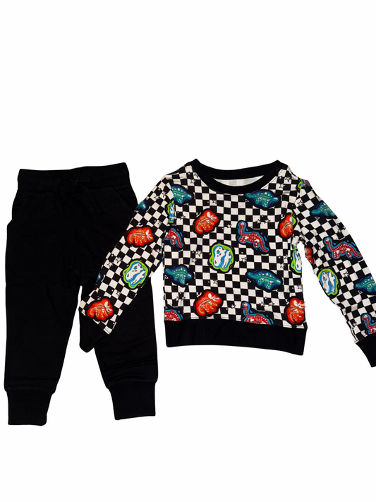 Dino Checks Bamboo French Terry Set