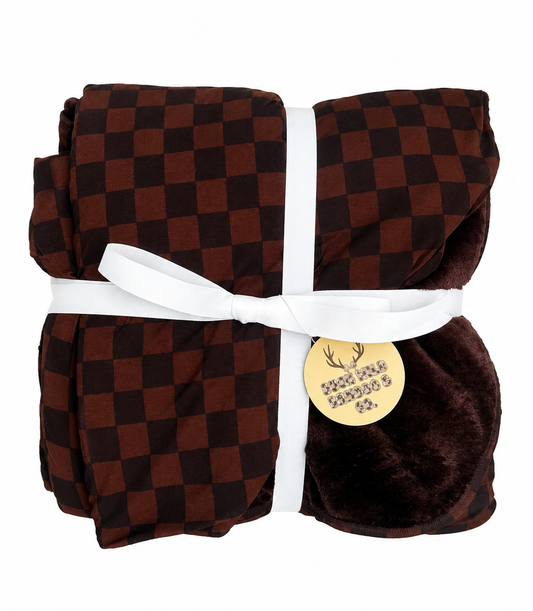 Mocha Checks 60x80 Bamboo Minky Plush Blanket